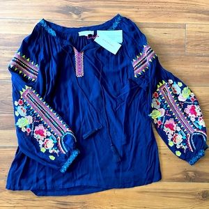 Navy blue embroidered top